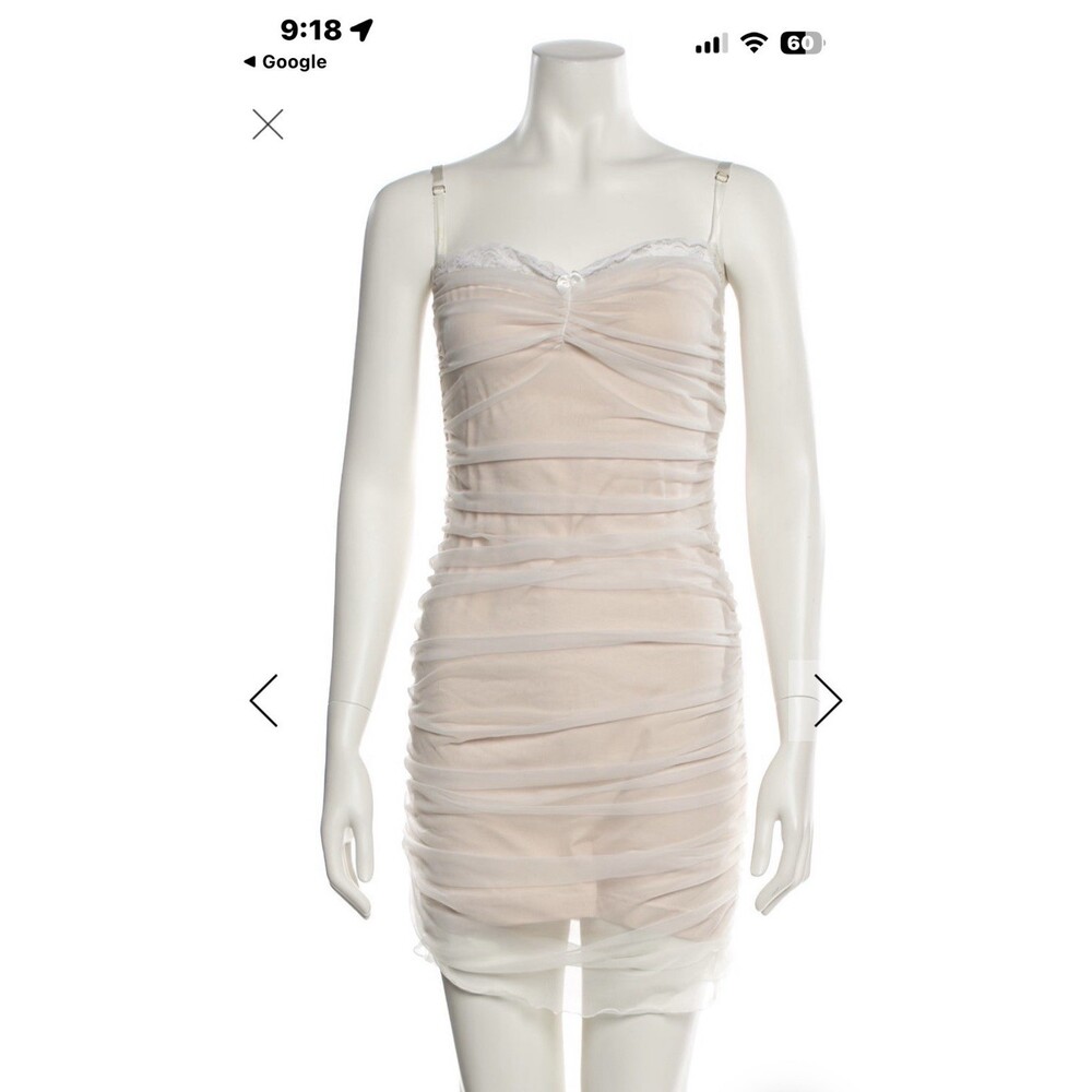 Daisy Nylon Mesh Mini Dress White & Beige Ruffles Formal Party Bridal XS
